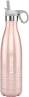 💧 17 ounce iconiq stainless steel vacuum insulated water bottle with bonus pop up straw cap - rose gold (gray cap included) logo