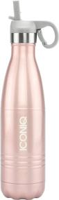 img 4 attached to 💧 17 Ounce ICONIQ Stainless Steel Vacuum Insulated Water Bottle with Bonus Pop Up Straw Cap - Rose Gold (Gray Cap Included)