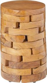 img 3 attached to 🪵 Solid Teak Wood Stonehenge Artisan Accent Table by Bare Decor