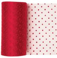 🎀 offray berwick craft tulle ribbon spool, 6'' wide, 25 yards, red with polka dot pattern - perfect for diy crafts! logo