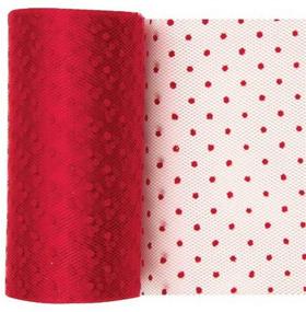 img 1 attached to 🎀 Offray Berwick Craft Tulle Ribbon Spool, 6'' Wide, 25 Yards, Red with Polka Dot Pattern - Perfect for DIY Crafts!