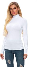 img 3 attached to 👚 Stylish Women's Basic Slim Fit Turtleneck Tops for Casual Wear - Long Sleeve/Sleeveless, Lightweight & Plain T-Shirts