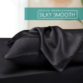 img 1 attached to 🛏️ Satin Bed Sheets: MR&HM Queen Size Set in Silky Black | 4 Pcs Bedding Set with 15" Deep Pocket