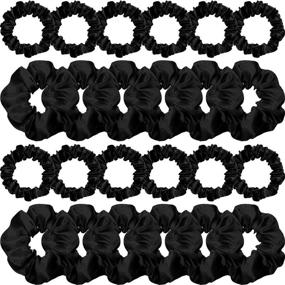 img 4 attached to 24-Piece Black Satin Hair Scrunchies: Silky Elastic Hair Bands for Women and Girls - Skinny Solid Hair Ties, Ropes, and Ponytail Holders - Stylish Hair Accessories and Decorations, 2 Sizes