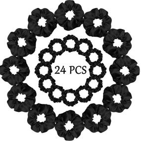 img 2 attached to 24-Piece Black Satin Hair Scrunchies: Silky Elastic Hair Bands for Women and Girls - Skinny Solid Hair Ties, Ropes, and Ponytail Holders - Stylish Hair Accessories and Decorations, 2 Sizes