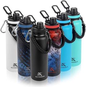 img 4 attached to Extremus Deluge 32 oz Black Stainless Steel Vacuum Insulated Sports Water Bottle, 100% Leak-Proof Travel Lid, Paracord Survival Handle