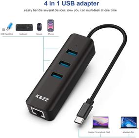 img 3 attached to 💻 USB C to Ethernet Hub - K&amp;ZZ USB Type-C to 3 USB 3.0 Ports with RJ45 Gigabit Ethernet - Ultra Slim USB Ethernet Converter for MacBook/Pro, XPS, New Mac Air/Surface and Multiple Type C Devices (Black)
