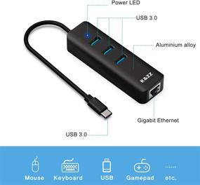 img 1 attached to 💻 USB C to Ethernet Hub - K&amp;ZZ USB Type-C to 3 USB 3.0 Ports with RJ45 Gigabit Ethernet - Ultra Slim USB Ethernet Converter for MacBook/Pro, XPS, New Mac Air/Surface and Multiple Type C Devices (Black)