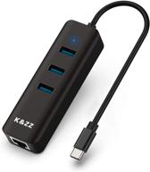 💻 usb c to ethernet hub - k&amp;zz usb type-c to 3 usb 3.0 ports with rj45 gigabit ethernet - ultra slim usb ethernet converter for macbook/pro, xps, new mac air/surface and multiple type c devices (black) logo