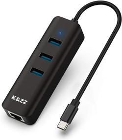 img 4 attached to 💻 USB C to Ethernet Hub - K&amp;ZZ USB Type-C to 3 USB 3.0 Ports with RJ45 Gigabit Ethernet - Ultra Slim USB Ethernet Converter for MacBook/Pro, XPS, New Mac Air/Surface and Multiple Type C Devices (Black)