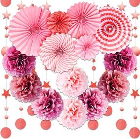 img 4 attached to 🎉 Розовая декорация для дня рождения: розовые помпоны, веера, гирлянда и многое другое для свадьбы, Дня Валентина, на бэби-шауэр