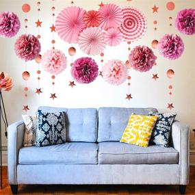 img 1 attached to 🎉 Pink Birthday Party Decorations: Rose Gold Pom Poms, Fans, Garland & More for Wedding, Valentine's Day, Baby Shower