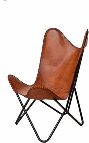 img 3 attached to 🦋 Elegant Handmade Leather Living Room Butterfly Chair with Stylish Tan Side Hand Stitching and Powder-Coated Folding Iron Frame