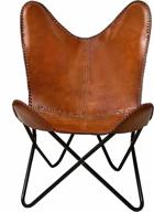 🦋 elegant handmade leather living room butterfly chair with stylish tan side hand stitching and powder-coated folding iron frame logo