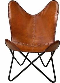 img 4 attached to 🦋 Elegant Handmade Leather Living Room Butterfly Chair with Stylish Tan Side Hand Stitching and Powder-Coated Folding Iron Frame