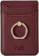 premium pu leather phone card holder stick on wallet with ring kickstand for iphone and android smartphones (wine red) logo