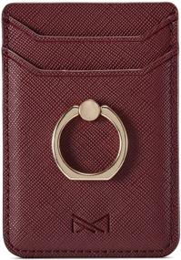 img 4 attached to Premium PU Leather Phone Card Holder Stick On Wallet With Ring Kickstand For IPhone And Android Smartphones (Wine Red)