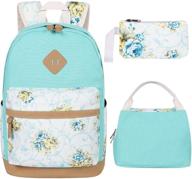 bluboon teen backpack set for girls - canvas laptop backpack, lunch bag, pencil purse (mint green) logo