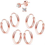 💎 stylish sterling silver 4 pair set: 10mm endless hoops & 3mm round cz earrings logo