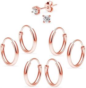 img 4 attached to 💎 Stylish Sterling Silver 4 Pair Set: 10mm Endless Hoops & 3mm Round CZ Earrings