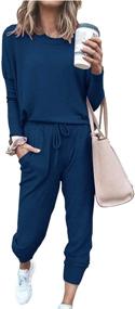 img 4 attached to Stylish and Cozy: PRETTYGARDEN Women's Solid Color Two Piece Sweatsuits - Long Sleeve Pullover Tops and Long Pants