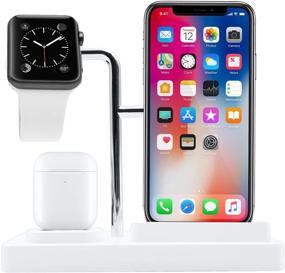 img 4 attached to 🔌 Macally AirPod iPhone Apple Watch Charging Dock - Организуйте свои устройства - Совместим с iPhone, iWatch, AirPod Series - Используйте только оригинальные кабели - 3-в-1 iPhone Charging Stand (белый)