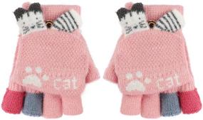 img 4 attached to 🧤 Cute and Cozy Convertible Knitted Fingerless Gloves: The Perfect Cold Weather Accessories for Toddler Girls