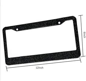 img 3 attached to 🌟 Sparkling Black Rhinestone License Plate Frames for Women - 2 Pack Bling Plate Covers with Crystal Diamonds, Handcrafted Stainless Steel, Chrome Car Plates (Black)