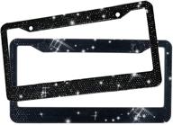 🌟 sparkling black rhinestone license plate frames for women - 2 pack bling plate covers with crystal diamonds, handcrafted stainless steel, chrome car plates (black) logo
