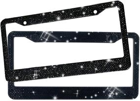 img 4 attached to 🌟 Sparkling Black Rhinestone License Plate Frames for Women - 2 Pack Bling Plate Covers with Crystal Diamonds, Handcrafted Stainless Steel, Chrome Car Plates (Black)