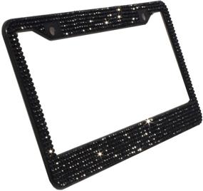 img 2 attached to 🌟 Sparkling Black Rhinestone License Plate Frames for Women - 2 Pack Bling Plate Covers with Crystal Diamonds, Handcrafted Stainless Steel, Chrome Car Plates (Black)