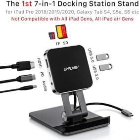 img 3 attached to BYEASY USB C Hub Stand Holder: 7-in-1 Docking Station for iPad Pro - 4K HDMI, 60W PD Charging, TF/SD Card Reader, USB 3.0, Audio Jack