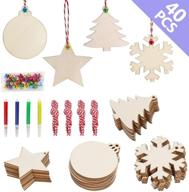 ourwarm christmas wooden ornaments unfinished, crafts 4 style for kids, pre-drilled natural wood slices for diy christmas ornaments, 40pcs (with 4 colored pens) logo