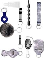 🔑 ultimate self defense keychain set: 10-in-1 kit with airtag case, alarm, chain & whistle – perfect for women and kids, black marble design logo