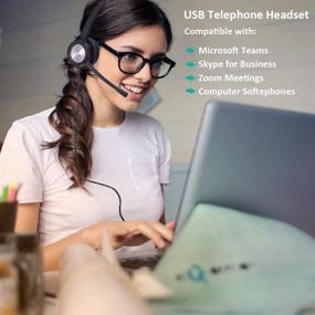 img 2 attached to 🎧 High-Quality USB Headset with Noise Cancelling Microphone for Work, Gaming, and Communication on PC Laptops: Skype, Microsoft Teams, Zoom, Softphones, Rosetta Stone