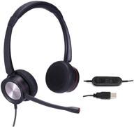 🎧 high-quality usb headset with noise cancelling microphone for work, gaming, and communication on pc laptops: skype, microsoft teams, zoom, softphones, rosetta stone logo