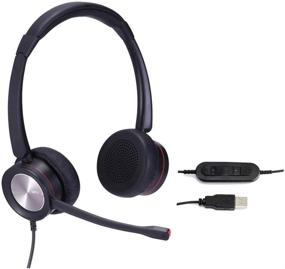 img 4 attached to 🎧 High-Quality USB Headset with Noise Cancelling Microphone for Work, Gaming, and Communication on PC Laptops: Skype, Microsoft Teams, Zoom, Softphones, Rosetta Stone