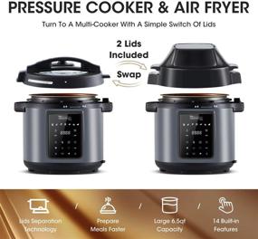 img 3 attached to 🍲 6 Quart Michelangelo Pressure Cooker Air Fryer Combo - All-in-1 with Two Detachable Lids for Pressure Cooker, Pressure Fryer, Air Fryer, Rice, Slow Cooker, Steamer & Warmer