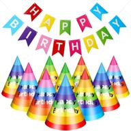 🌈 colorful rainbow birthday party hats set with happy birthday banner - perfect decoration for adult and kids birthday parties, set of 20 logo