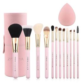 img 4 attached to 💄 Zoreya Makeup Brush Set 12pcs: Pink Synthetic Brushes Travel Set with Holder & Organizer - Foundation, Powder, Contour, Blush, Eye Brushes - Bonus Makeup Sponge