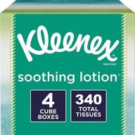 kleenex смягчающие салфетки с алоэ, кокосовым маслом и витамином е, 4 кубические коробки, 1 коробка с 85 салфетками. всего 340 салфеток. различные цвета. логотип