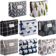 👜 8-piece canvas cosmetic bags: printed makeup bag multi-function travel organizer pouch with zipper for women & girls – ideal for vacation travel (8 styles) logo