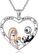 sterling silver nightmare necklace - jack and sally pendant heart, ideal family necklace nightmare jewelry gift for christmas, mom, wife, girlfriend logo