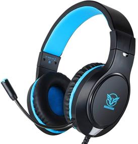 img 4 attached to 🎧 Blue-Black Gaming Headset - Bass Surround, Noise Cancelling, Flexible Mic - 3.5mm Wired Adjustable Over-Ear Headphones for Nintendo Switch, Xbox One, PS4, PS5, Laptop, PC, iPad, Smartphones