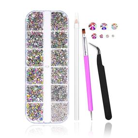 img 4 attached to 3200pcs FITDON Iridescent Glass Charms Nail Stones with Pick Up Tweezers, Crystal AB Rhinestones Gems Rhinestones Picking Pen Dual-use Brush Dotting Tools