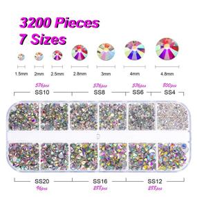 img 3 attached to 3200pcs FITDON Iridescent Glass Charms Nail Stones with Pick Up Tweezers, Crystal AB Rhinestones Gems Rhinestones Picking Pen Dual-use Brush Dotting Tools