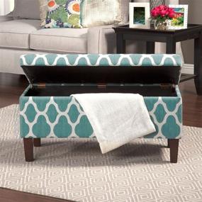 img 2 attached to 🔵 Introducing the Stylish Teal Blue Geometric HomePop Large Upholstered Rectangular Storage Ottoman Bench with Hinged Lid