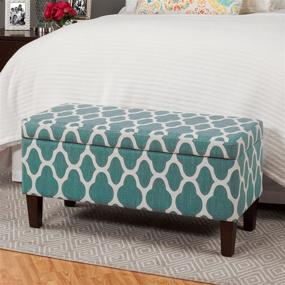 img 1 attached to 🔵 Introducing the Stylish Teal Blue Geometric HomePop Large Upholstered Rectangular Storage Ottoman Bench with Hinged Lid