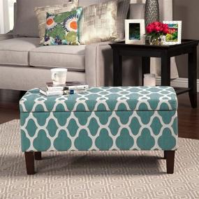 img 3 attached to 🔵 Introducing the Stylish Teal Blue Geometric HomePop Large Upholstered Rectangular Storage Ottoman Bench with Hinged Lid