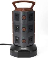 power strip tower - superdanny surge protector with 10 outlets & 4 usb ports: wood grain desktop charging station for home office dorm room hotel logo